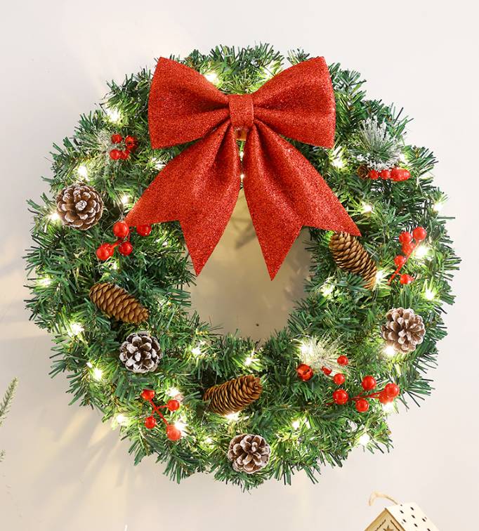 Couronne de Noël, Couronne de Noël Porte, Pendentifs Muraux De Noël, Couronne de Noël avec Lumières pour Porte D'entrée, Décorations(40cm) - Image 1