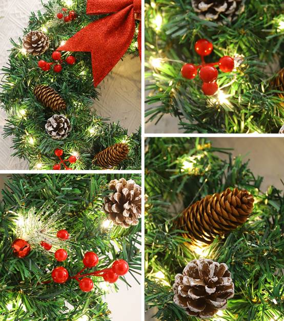 Couronne de Noël, Couronne de Noël Porte, Pendentifs Muraux De Noël, Couronne de Noël avec Lumières pour Porte D'entrée, Décorations(40cm) - Image 3