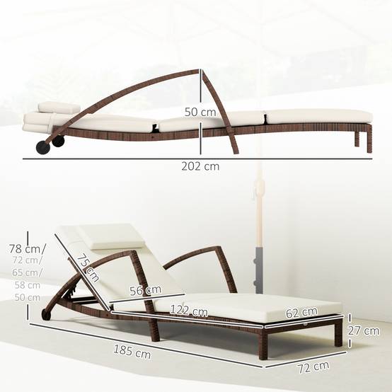 Bain de soleil résine tressée marron et beige 185 x 72 x 78 cm - PANGIVO - Image 5