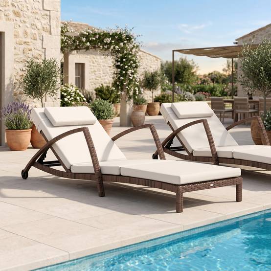 Bain de soleil résine tressée marron et beige 185 x 72 x 78 cm - PANGIVO - Image 3