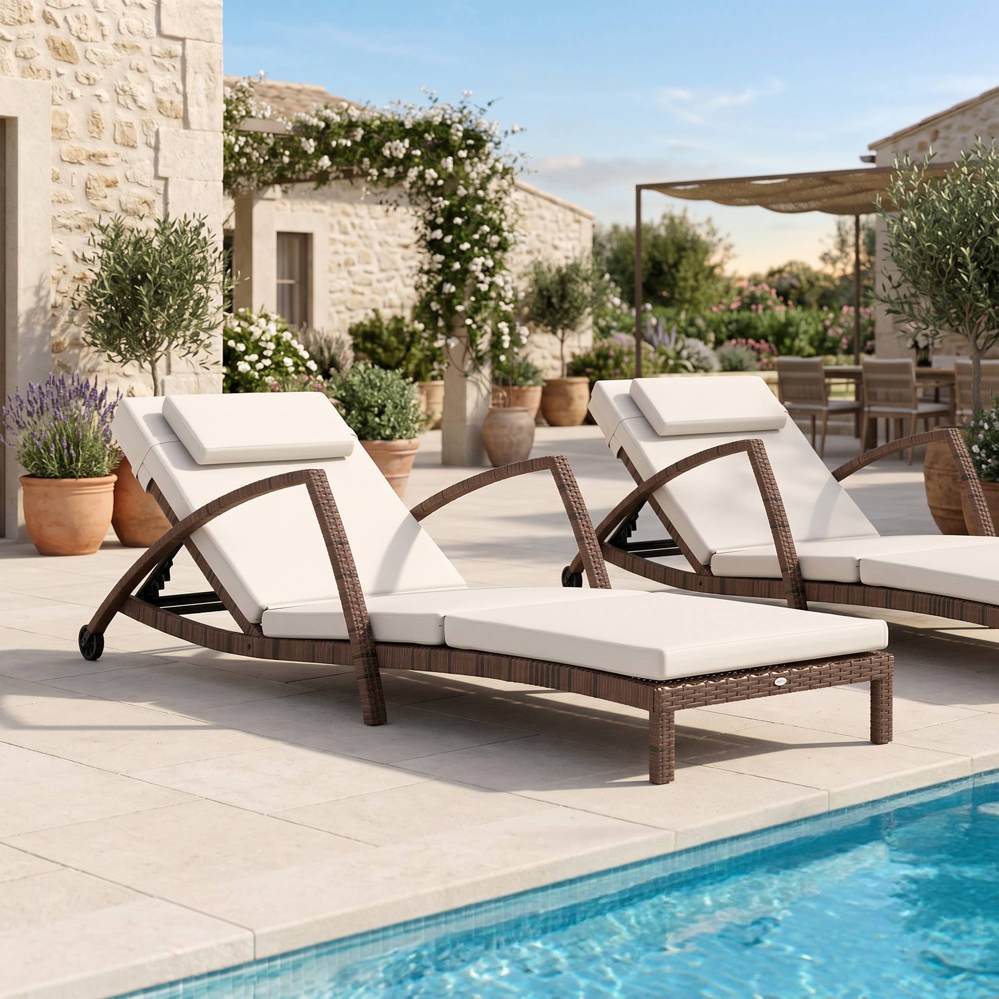 Bain de soleil résine tressée marron et beige 185 x 72 x 78 cm - PANGIVO - Image 3