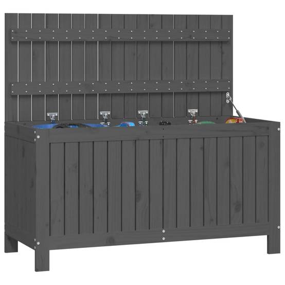 Malle de Jardin en Bois de Pin Massif avec Assistance Hydraulique Rangement Outils Gris 115x49x60 cm – ComfortXL Outdoor Living - Image 4