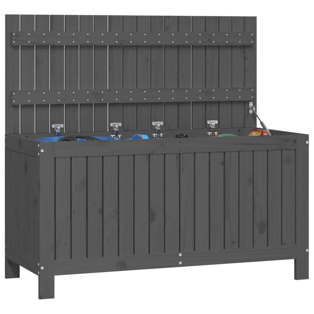 Malle de Jardin en Bois de Pin Massif avec Assistance Hydraulique Rangement Outils Gris 115x49x60 cm – ComfortXL Outdoor Living - Image 4