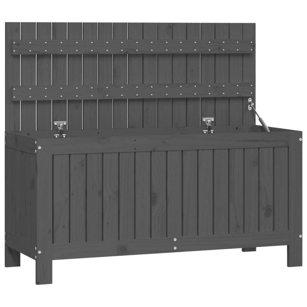Malle de Jardin en Bois de Pin Massif avec Assistance Hydraulique Rangement Outils Gris 115x49x60 cm – ComfortXL Outdoor Living - Image 2