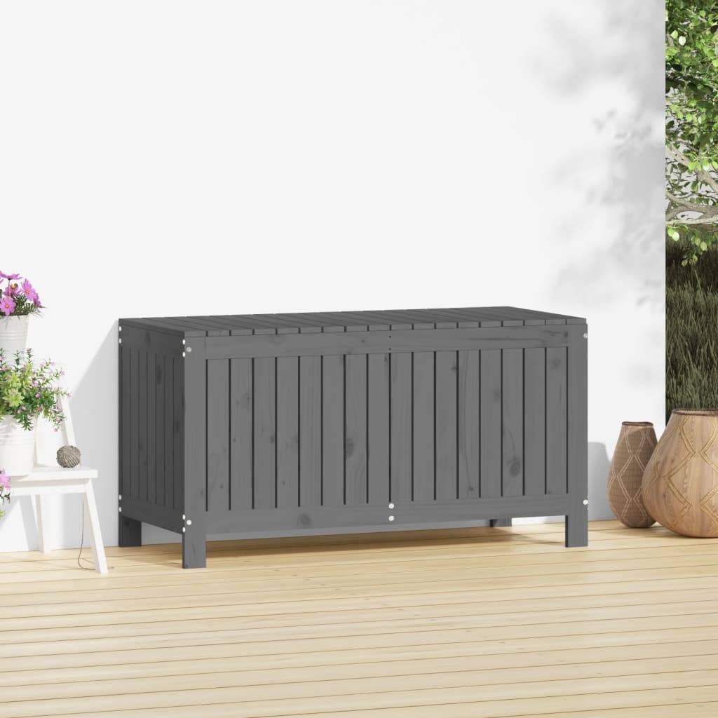 Malle de Jardin en Bois de Pin Massif avec Assistance Hydraulique Rangement Outils Gris 115x49x60 cm – ComfortXL Outdoor Living - Image 3