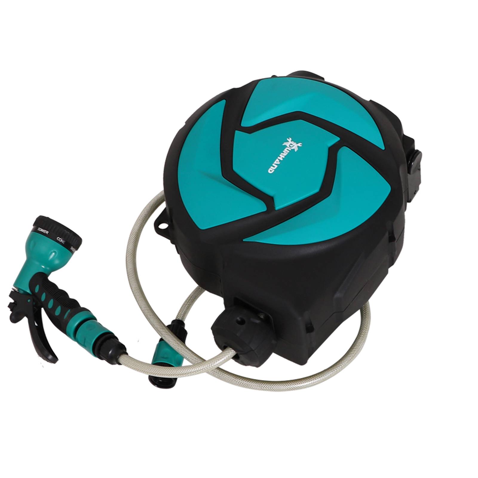 Dévidoir Mural Enrouleur Automatique pivotant 180° Tuyau 10 + 1 m avec Lance arrosage Support Mural intégré Turquoise Noir - Image 2