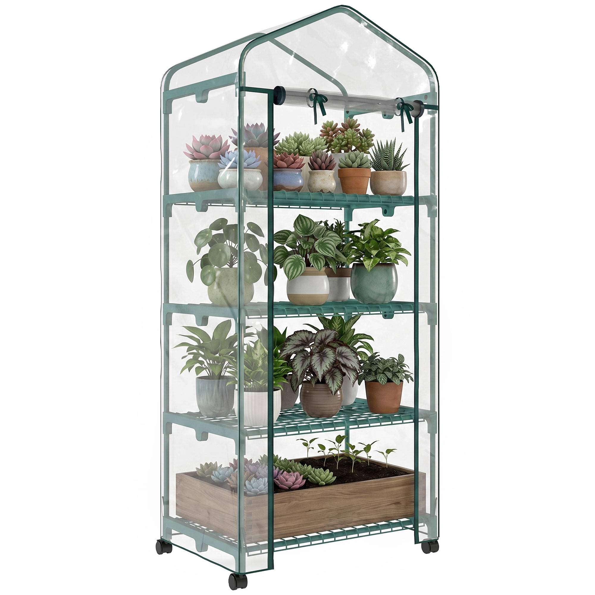 Sans Marque - Serre aluminium transparent mini-serre châssis froid 4 étagères 69x50x165 cm