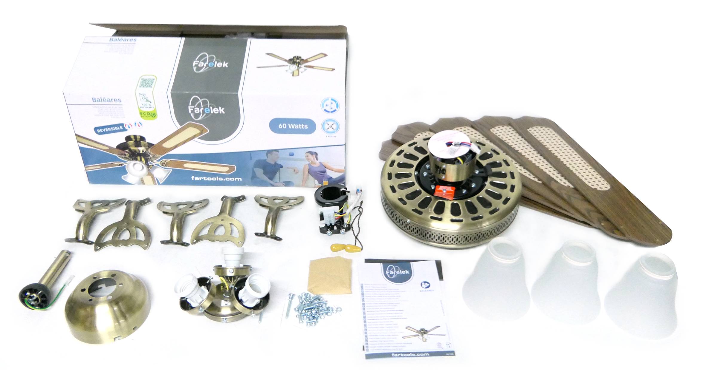 Ventilateur de plafond BALEARES Bois 60W Ø132cm FARTOOLS - Image 5