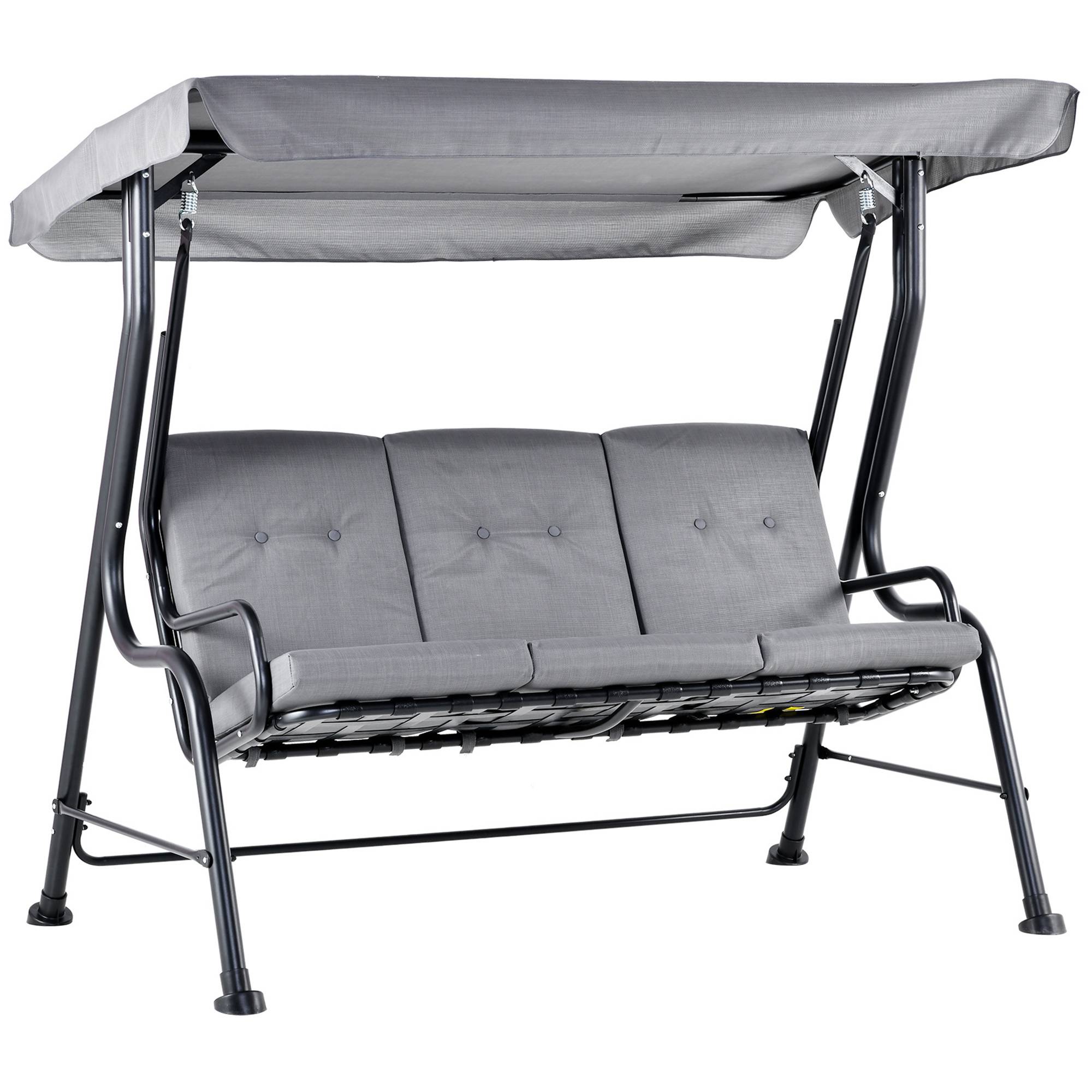 Outsunny - Balancelle de jardin 3 places grand confort toit inclinaison réglable épais coussins amovibles polyester acier époxy gris - Outsunny - Imagen 1