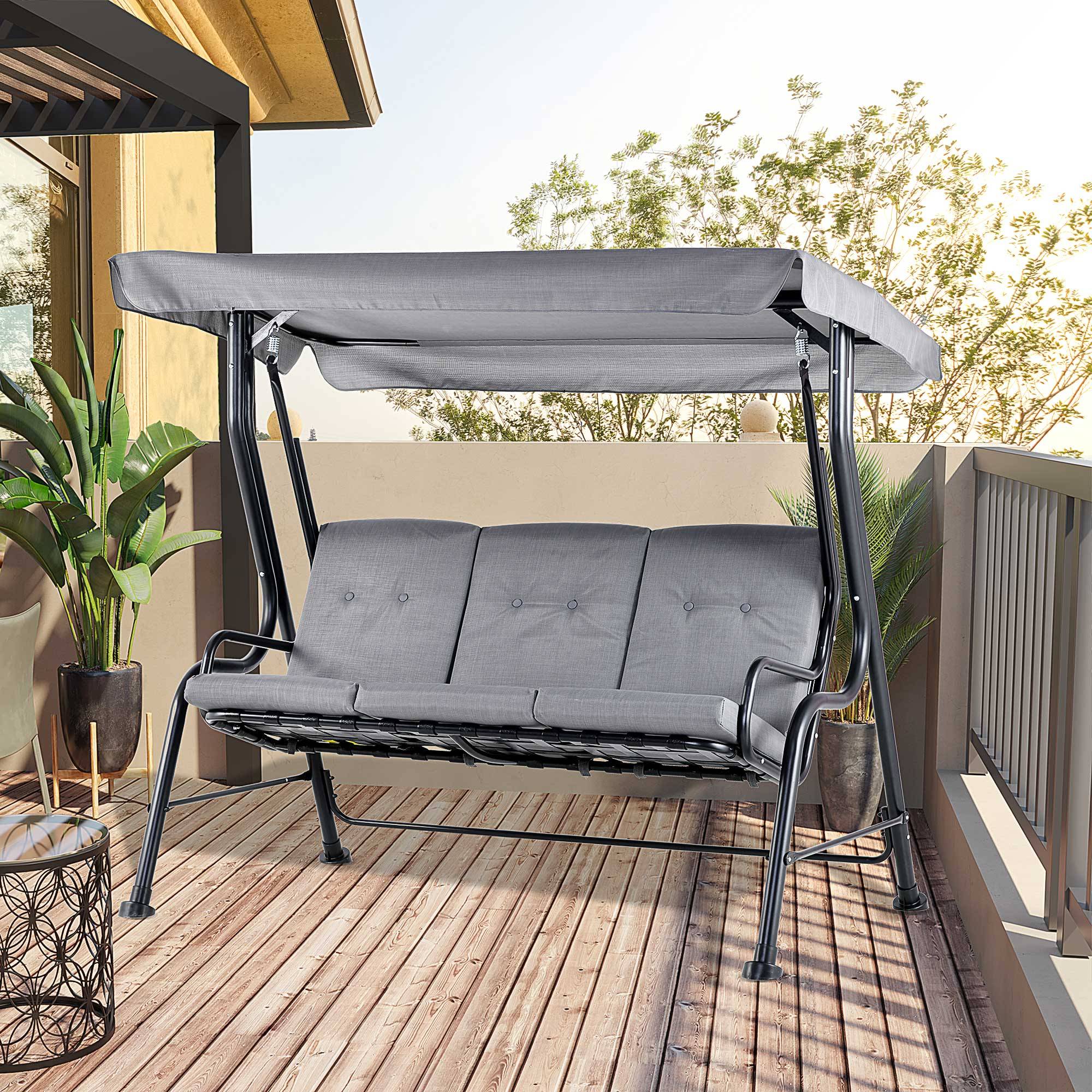 Outsunny - Balancelle de jardin 3 places grand confort toit inclinaison réglable épais coussins amovibles polyester acier époxy gris - Outsunny - Imagen 2