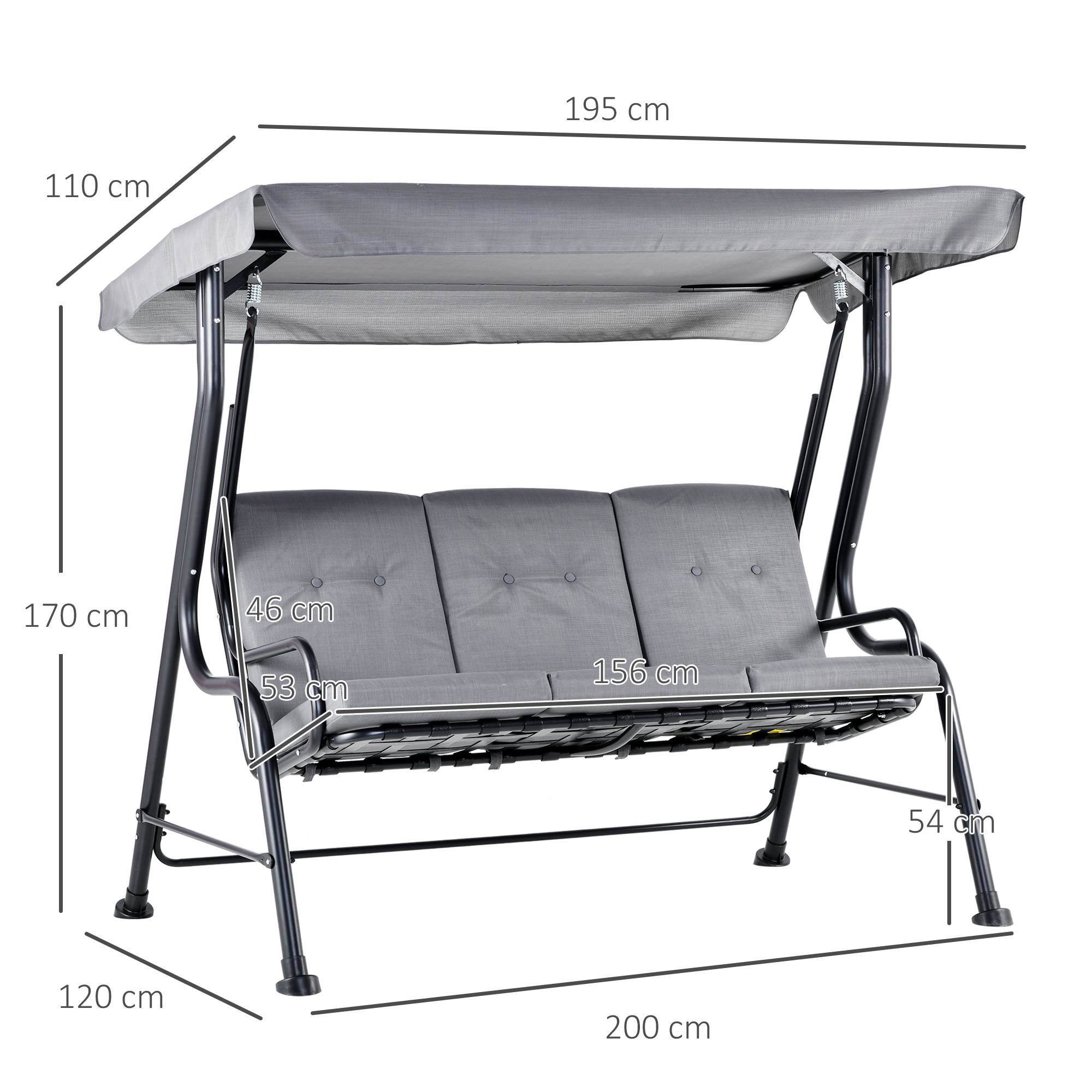 Outsunny - Balancelle de jardin 3 places grand confort toit inclinaison réglable épais coussins amovibles polyester acier époxy gris - Outsunny - Imagen 3