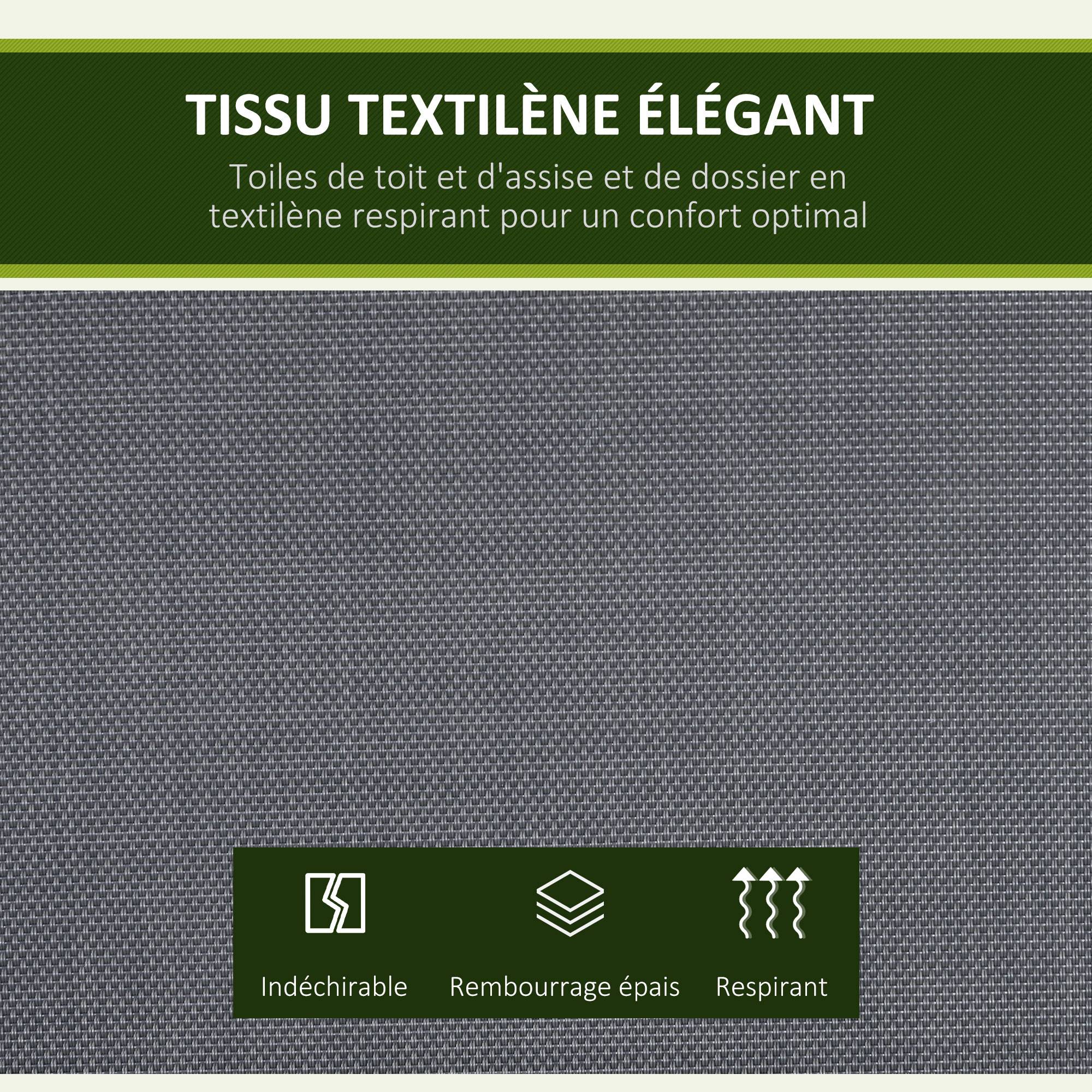 Outsunny - Balancelle de jardin 3 places grand confort toit inclinaison réglable épais coussins amovibles polyester acier époxy gris - Outsunny - Imagen 5