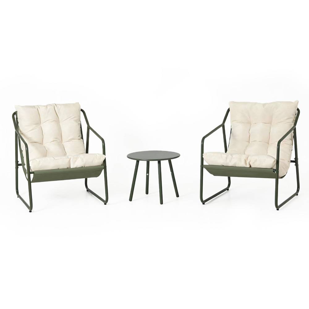 Ensemble de jardin 2 fauteuils vert kaki avec table basse ATRANI