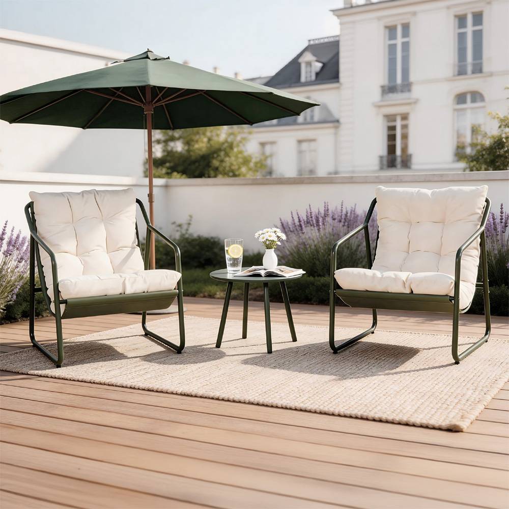 Ensemble de jardin 2 fauteuils vert kaki avec table basse ATRANI - Image 2