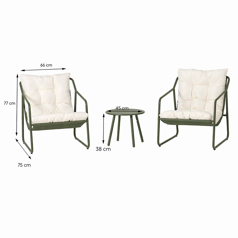 Ensemble de jardin 2 fauteuils vert kaki avec table basse ATRANI - Image 3