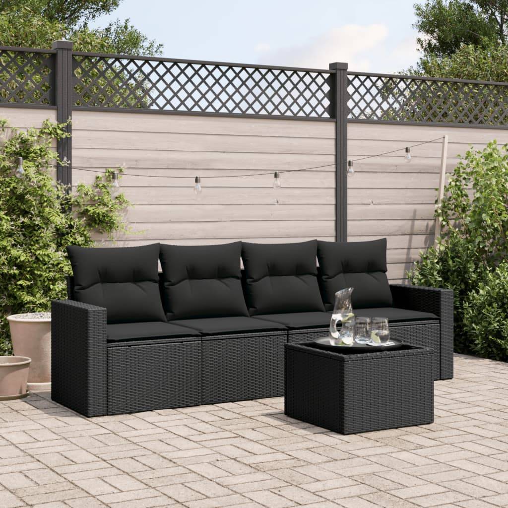 Salon de Jardin 4 Places avec Rangement Résine Tressée Noire et Table Basse Verre pour Extérieur – ComfortXL Outdoor Living - Image 1