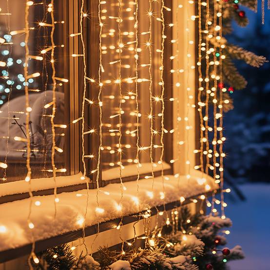 Fééric Lights & Christmas - Rideau lumineux de façade d'extérieur 1 x 2 m 200 LED blanc chaud à effets avec minuteur sur secteur - Atmosphera Créateur d'intérieur - Image 1