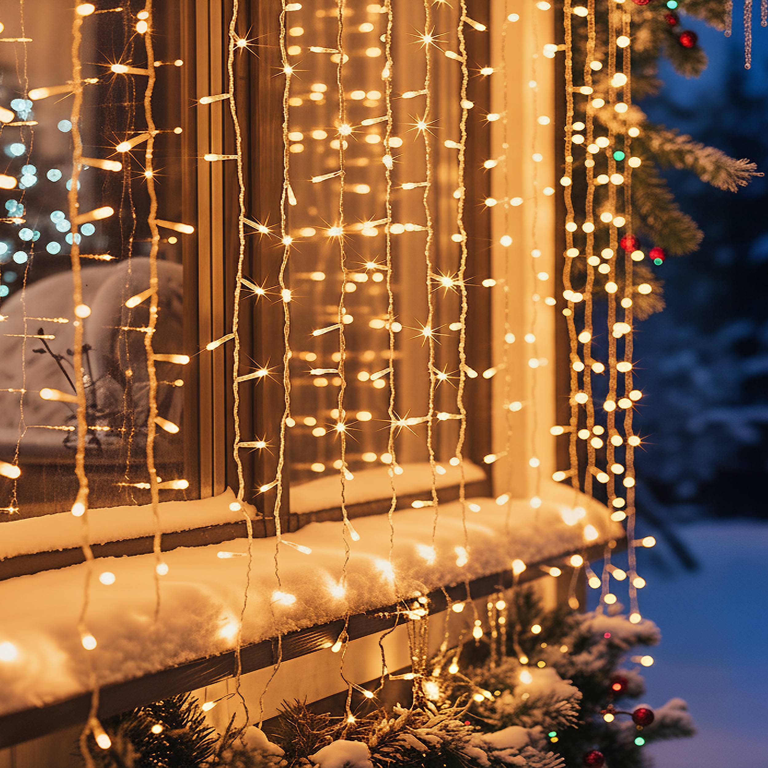 Fééric Lights & Christmas - Rideau lumineux de façade d'extérieur 1 x 2 m 200 LED blanc chaud à effets avec minuteur sur secteur - Atmosphera Créateur d'intérieur - Image 1