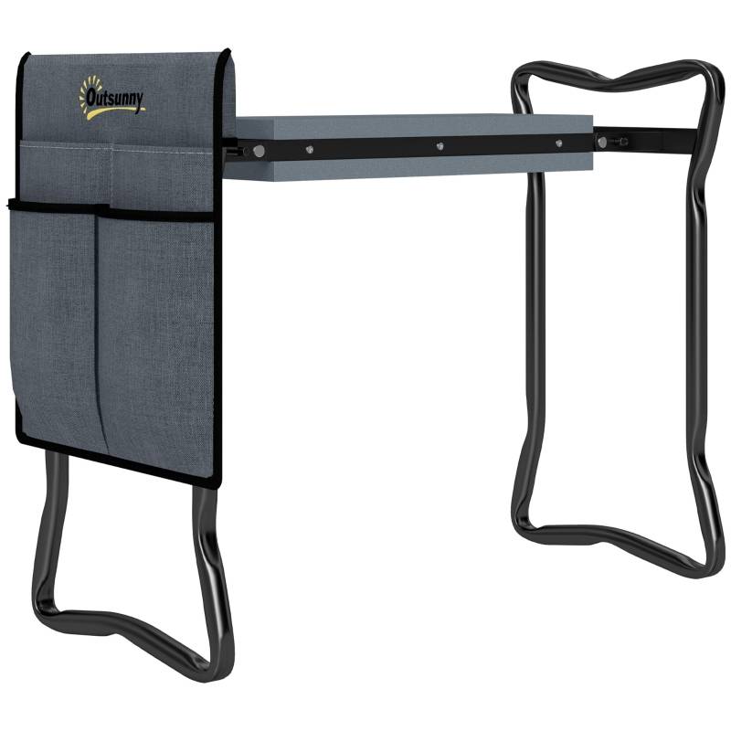 Agenouilloir tabouret de jardin acier pliable avec poches à outils 58x28x49cm gris - ComfortXL Outdoor Living - Image 2