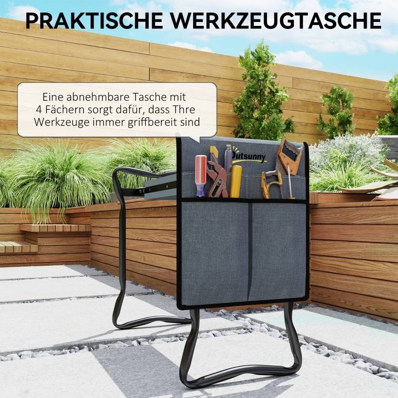 Agenouilloir tabouret de jardin acier pliable avec poches à outils 58x28x49cm gris - ComfortXL Outdoor Living - Image 6