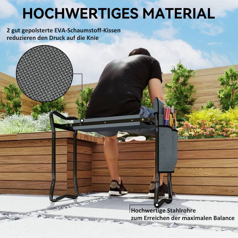 Agenouilloir tabouret de jardin acier pliable avec poches à outils 58x28x49cm gris - ComfortXL Outdoor Living - Image 7