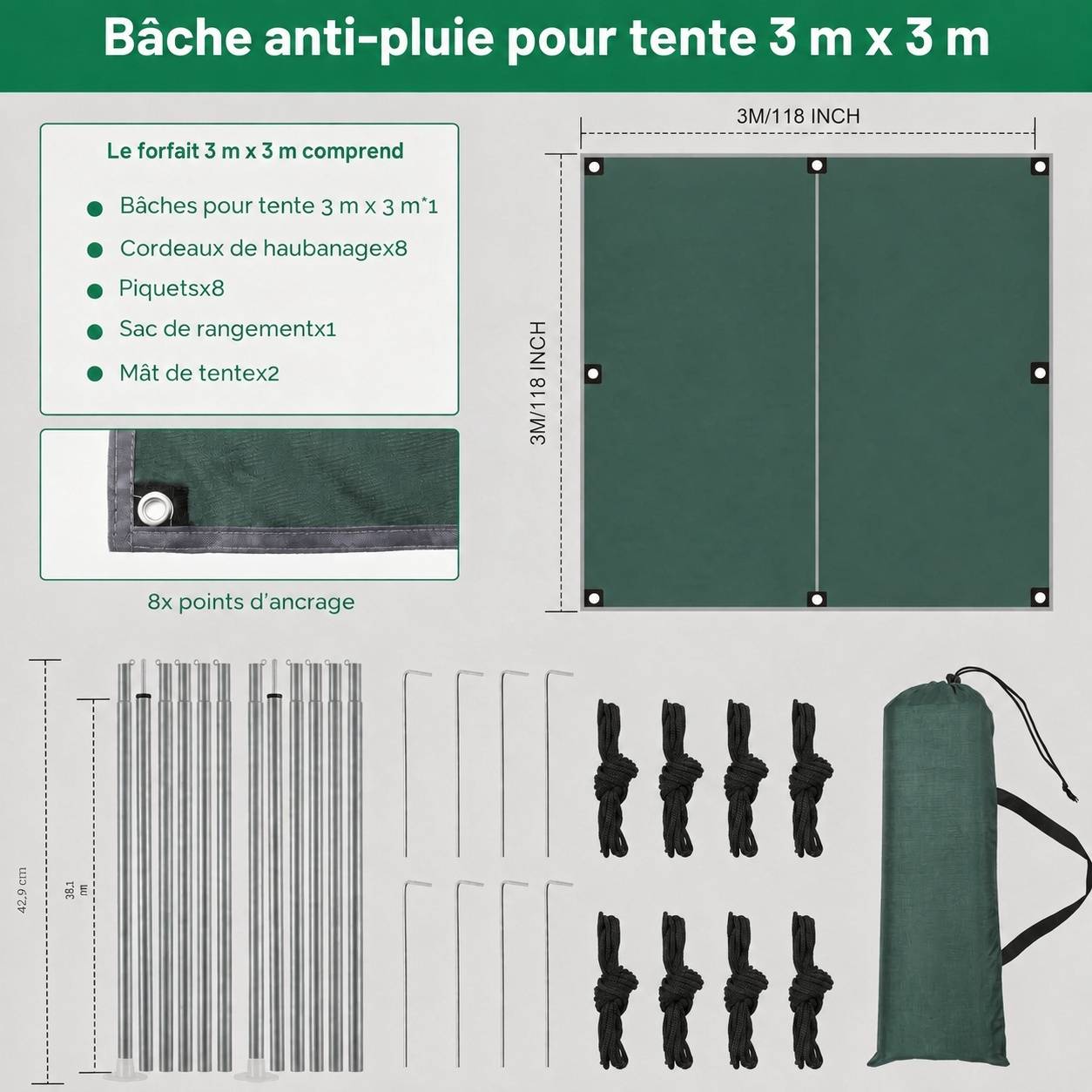Bâche Anti-pluie Toile Tente Oeillets Camping Léger Portable Imperméable UV - Image 2