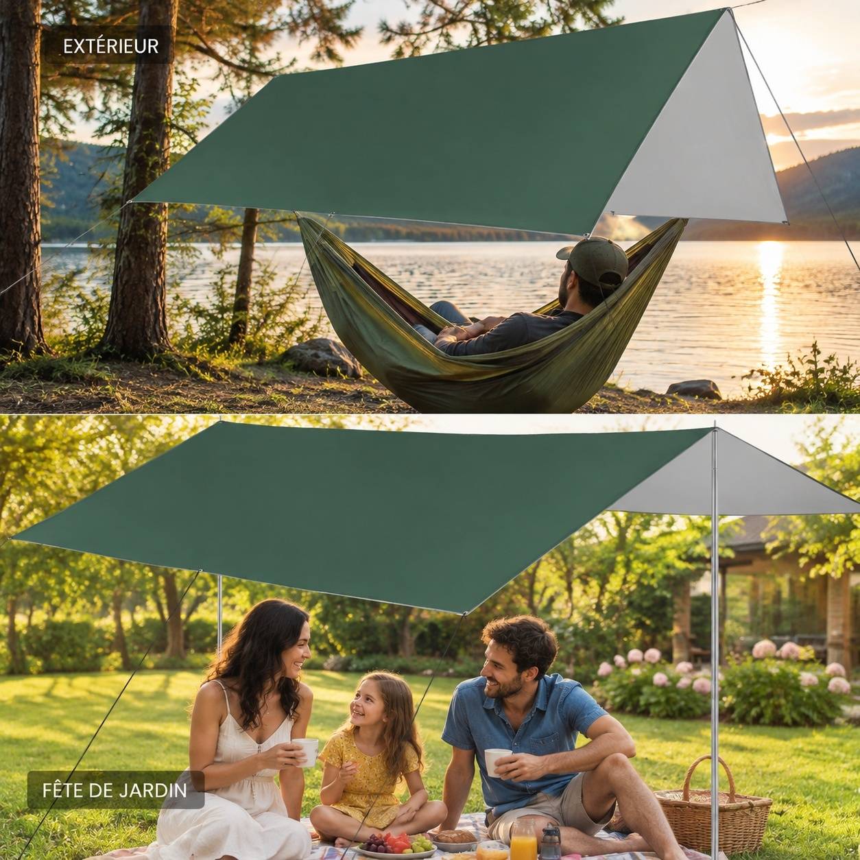 Bâche Anti-pluie Toile Tente Oeillets Camping Léger Portable Imperméable UV - Image 8