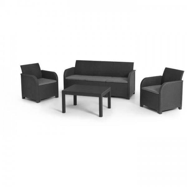 Salon de jardin - en résine imitation rotin tressé - Allibert by KETER - 5 personnes - SanRemo - Gris graphite - Image 1