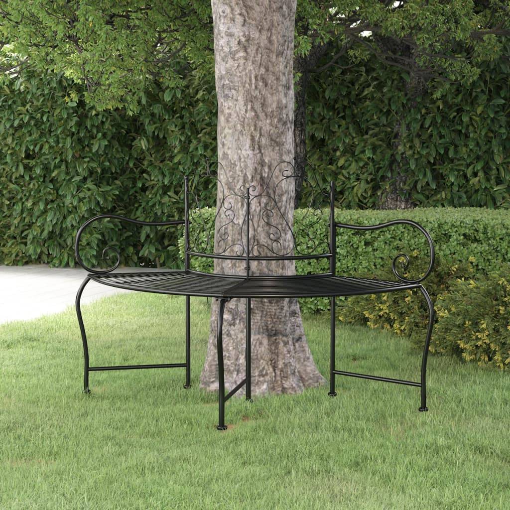 Banc de jardin | Banc tour d'arbre 150 cm Noir Acier Maison Chic - Image 2