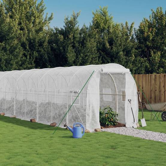 Serre Tunnel 24m² - Serre de jardin - Serre de culture avec cadre en acier blanc 12x2x2 m MI863 MAISON CHIC - Image 2