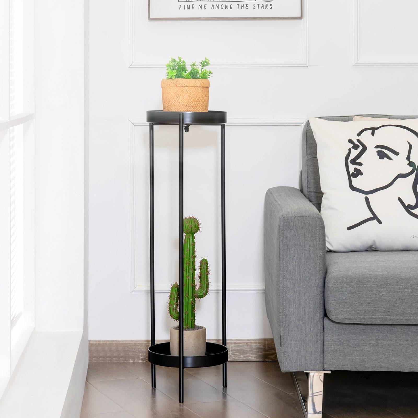 Etagère à fleurs colonne à plantes en acier porte pots pour intérieur et extérieur charge max 15 kg 25 x 80 cm noir - Image 2