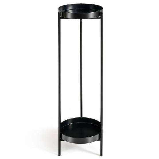Etagère à fleurs colonne à plantes en acier porte pots pour intérieur et extérieur charge max 15 kg 25 x 80 cm noir - Image 1