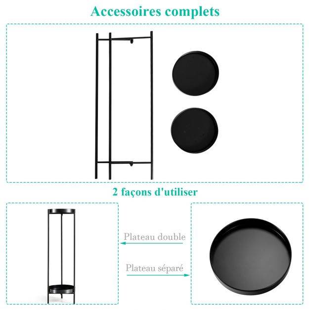 Etagère à fleurs colonne à plantes en acier porte pots pour intérieur et extérieur charge max 15 kg 25 x 80 cm noir - Image 5