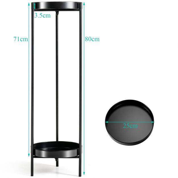Etagère à fleurs colonne à plantes en acier porte pots pour intérieur et extérieur charge max 15 kg 25 x 80 cm noir - Image 6