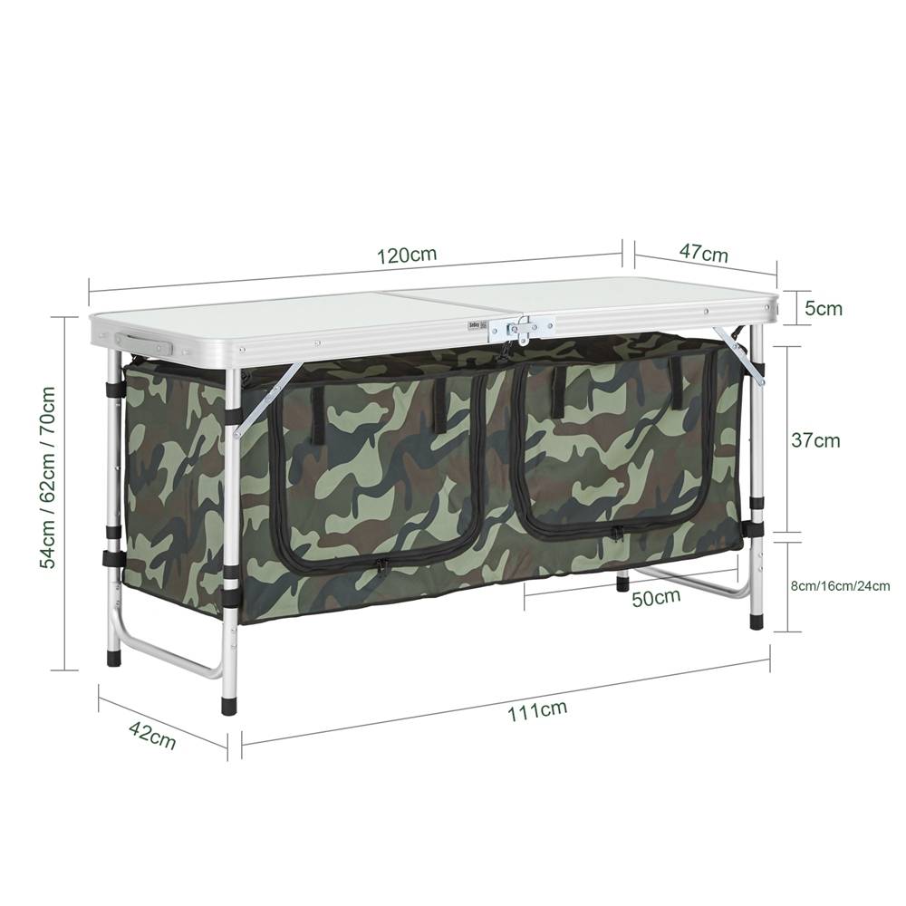 Sobuy - Table de Camping avec Sac de Rangement Pliable et Amovible Placards de Camping Table de Jardin 3 hauteurs L 120 x I 47 x H (54/62/70) cm SoBuy - Imagen 3