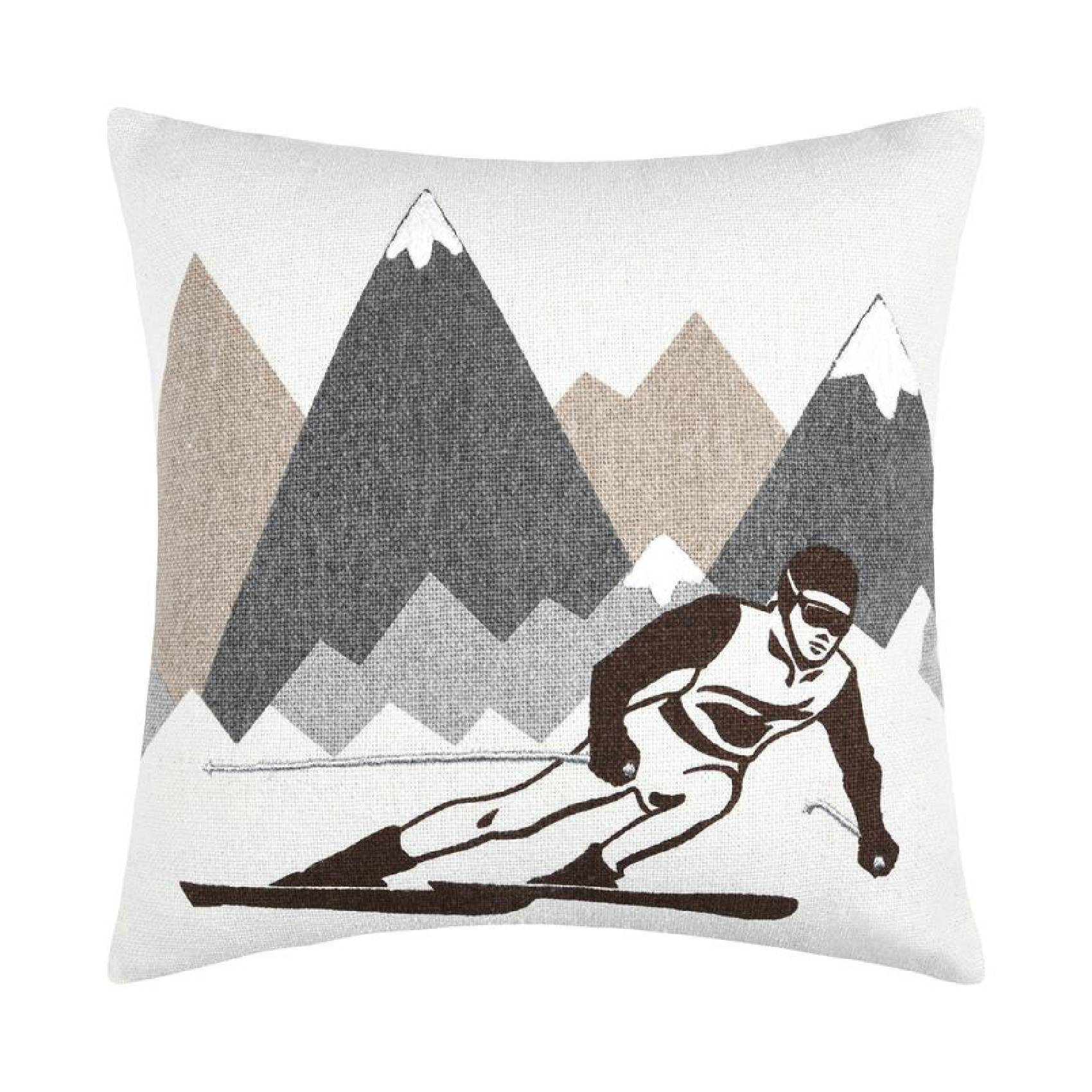 Lovely Casa - Coussin carré skieur et montagnes - LOVELY CASA - Imagen 1