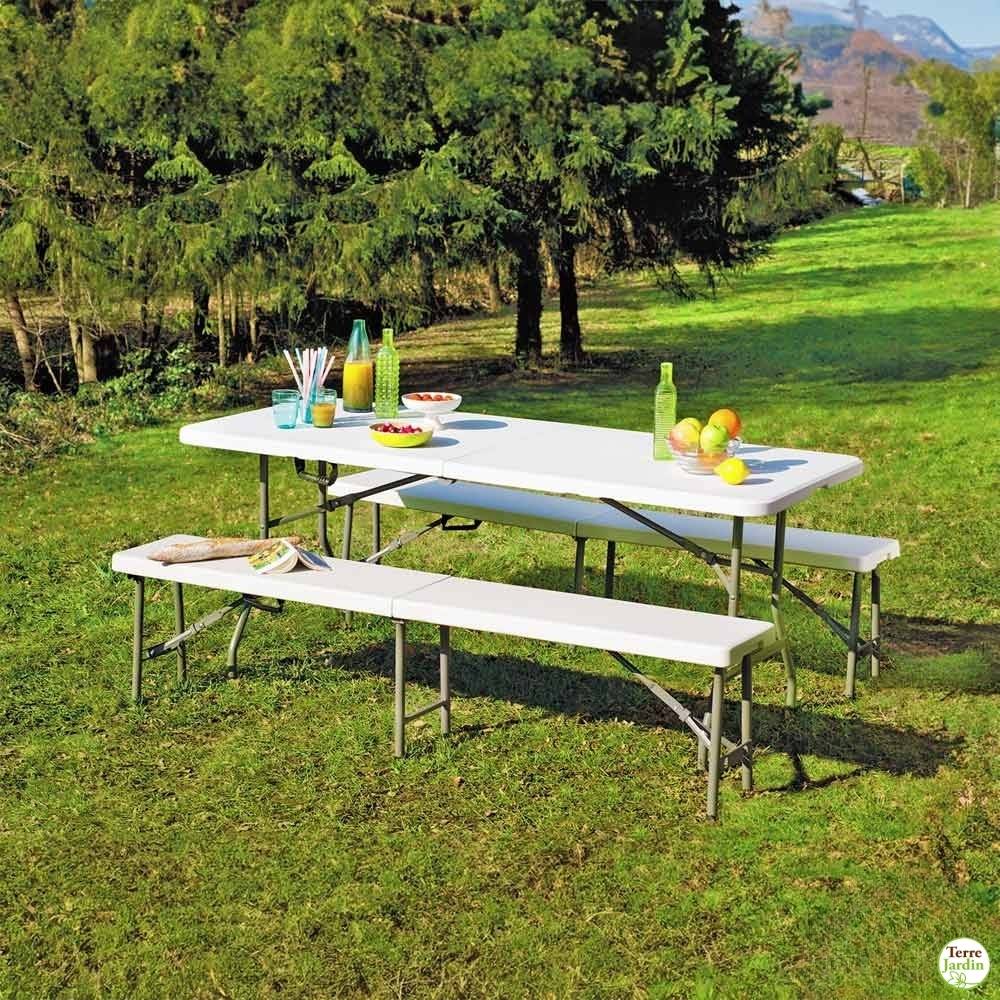 Terre Jardin - Banc de jardin pliable en acier et plastique - 4 places - Compact - Blanc - 183x30x44 cm - TERRE JARDIN - Image 5