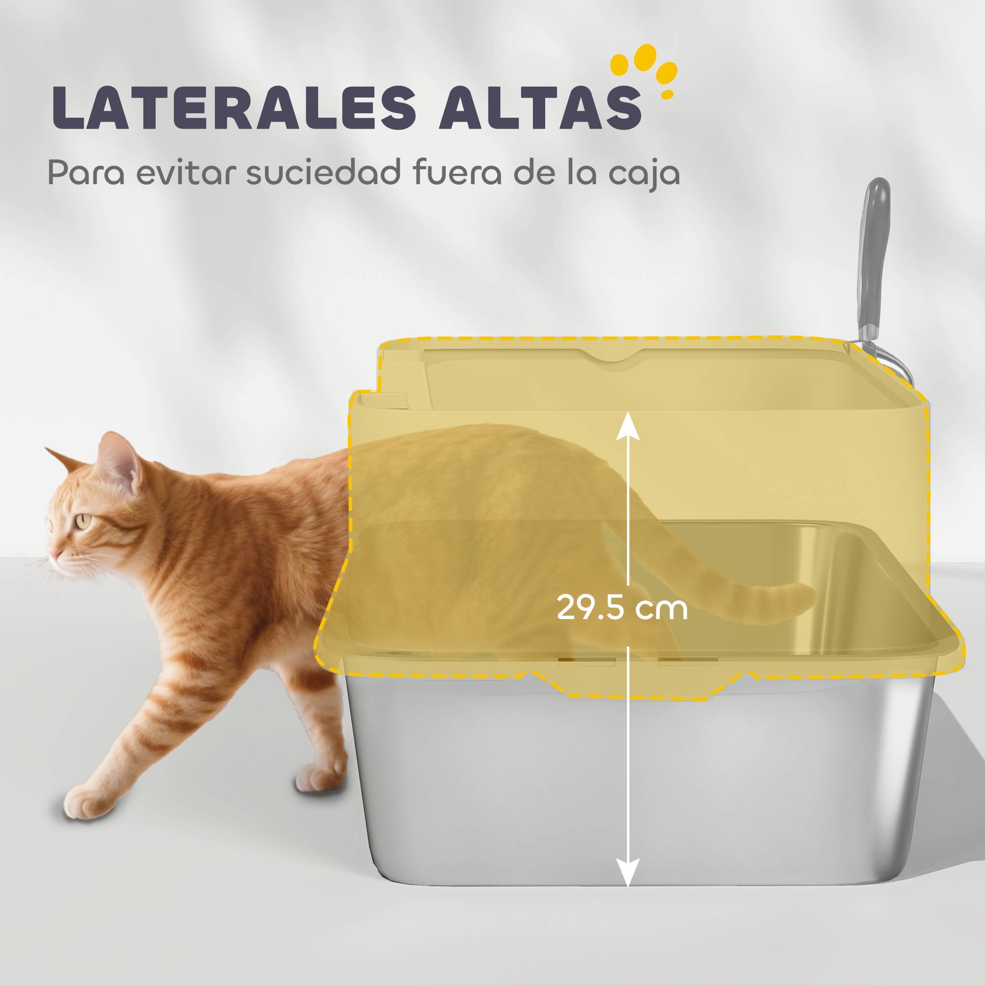 Bac à Litière XL Acier Inoxydable à Bords Hauts Anti-Projection pour Chat avec Pelle Gris - ComfortXL Outdoor Living - Image 7