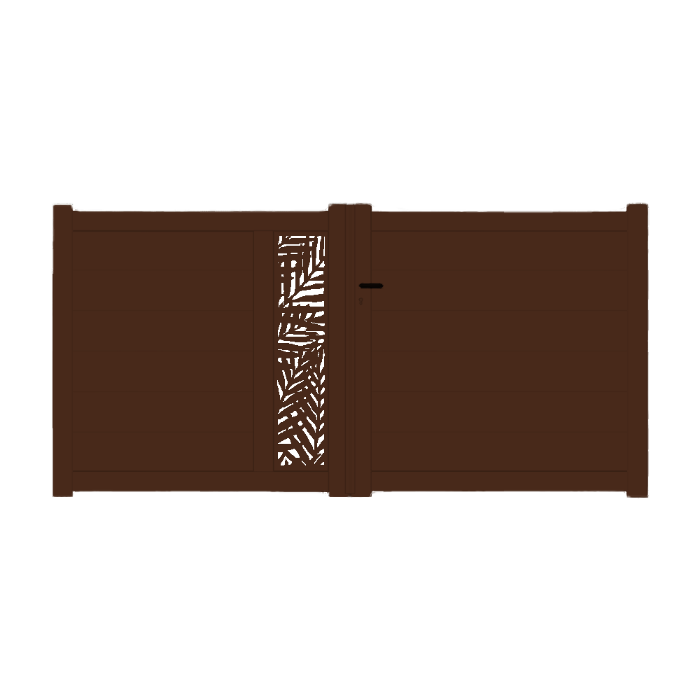 Portail Packit - Portail alu battant découpe laser en kit dim. L.3000 (entre piliers) x H.1500 mm  Marron (RAL 1247)