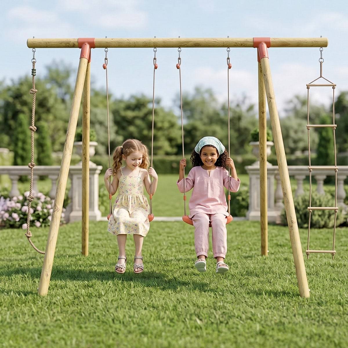 Trigano Jardin - Portique bois 2,30 m Topwood TILA 4 enfants - Image 2