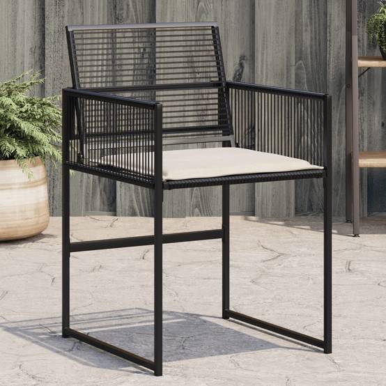 Chaise de jardin résine tressée noir avec coussins 50,5 x 51 x 81,5 cm - PANGIVO - Image 1