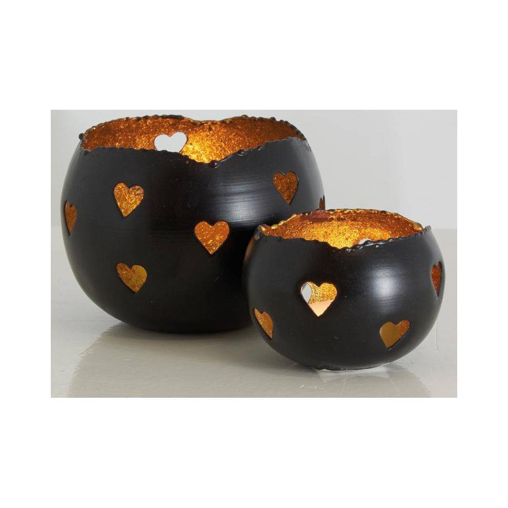 Aubry Gaspard - Photophores Coeurs en métal noir et doré (lot de 2) - Imagen 3