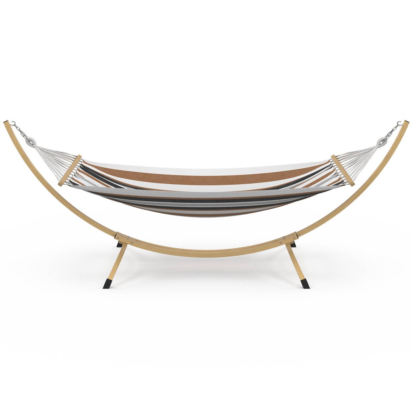 IDMARKET - Hamac XL avec support métal effet bois et toile rayée noire, blanche et chocolat - Image 3