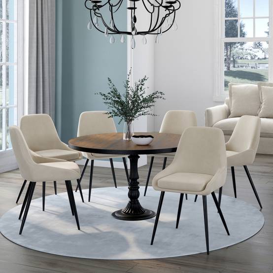 Lot de 6 chaises THALYA en velours beige avec accoudoirs - Image 1