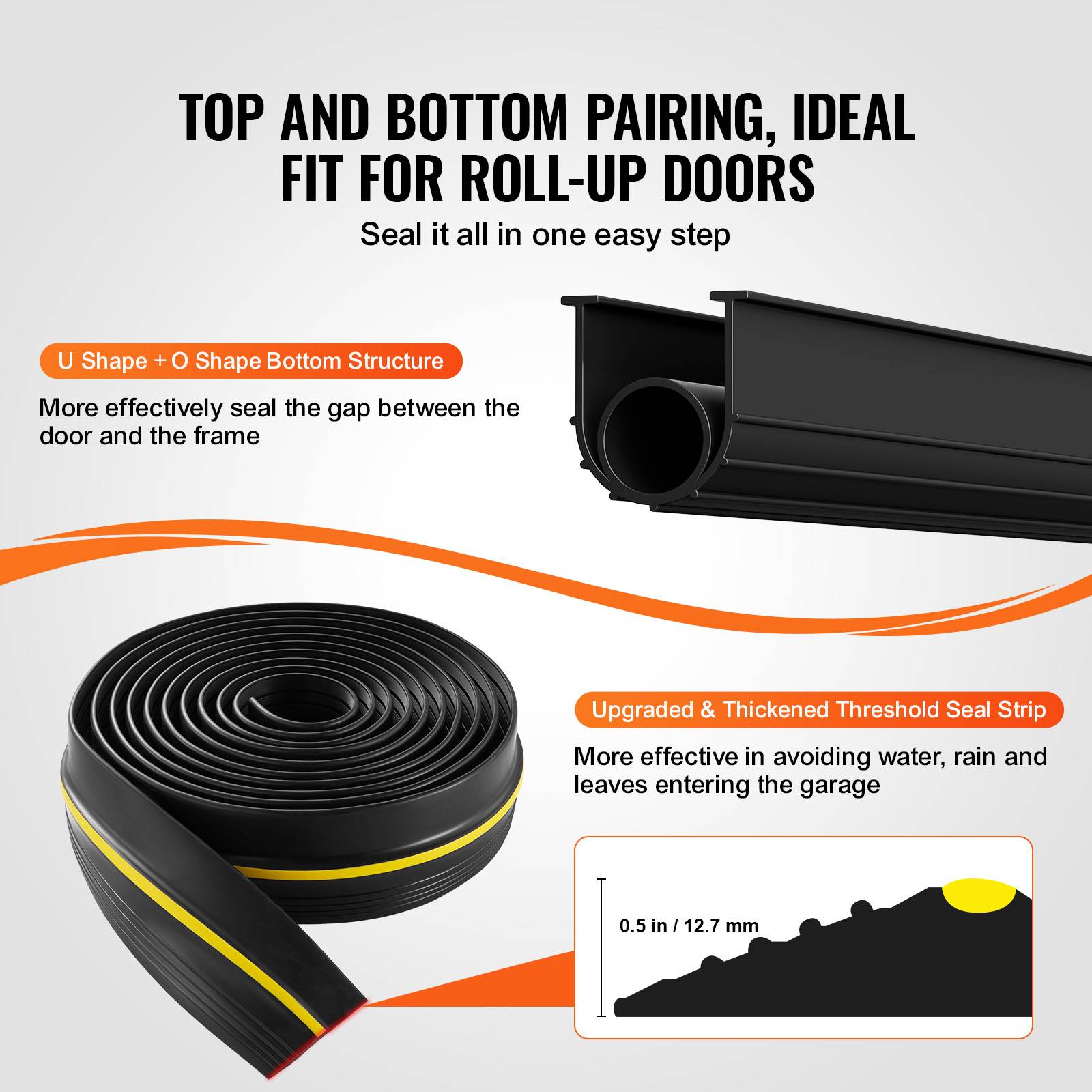 Vevor - VEVOR Joint porte garage 6m, seuil étanchéité U+O, 2pcs, PVC, adhésif, noir. - Image 3