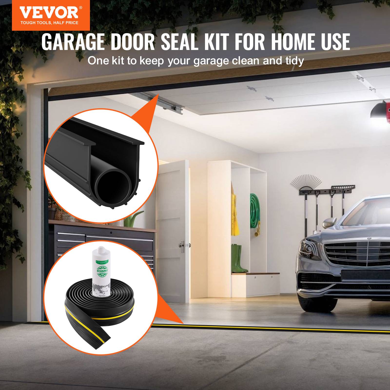 Vevor - VEVOR Joint porte garage 6m, seuil étanchéité U+O, 2pcs, PVC, adhésif, noir. - Image 2