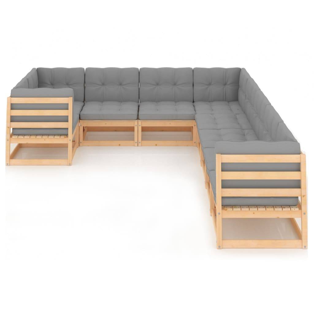 Helloshop26 - Salon de jardin meuble d'extérieur ensemble de mobilier 9 pièces avec coussins bois de pin massif - Imagen 2
