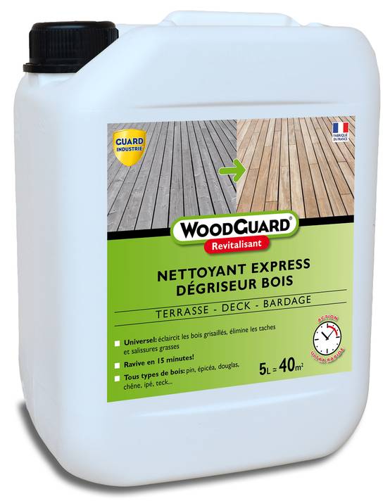 Dégriseur Nettoyant Bois WoodGuard Revitalisant Redonne Couleurs au Bois Efficace en 15 Minutes 5L 40m2 - Image 1