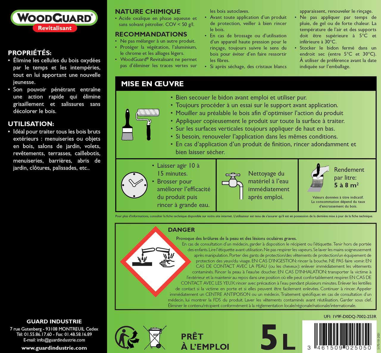 Dégriseur Nettoyant Bois WoodGuard Revitalisant Redonne Couleurs au Bois Efficace en 15 Minutes 5L 40m2 - Image 3