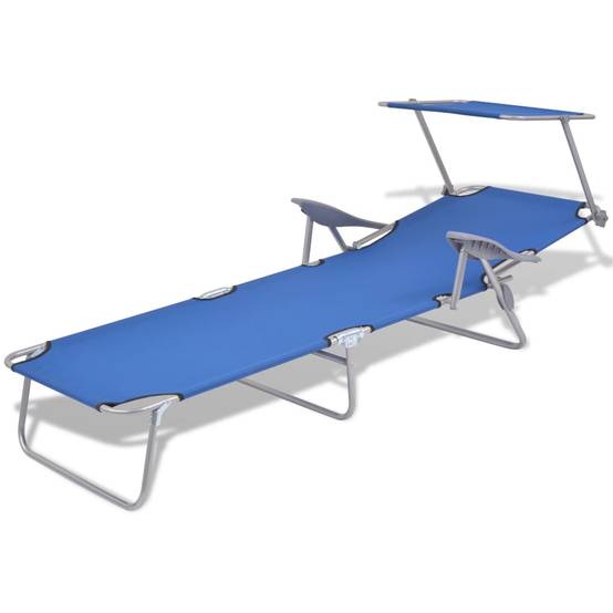 Helloshop26 - Transat chaise longue bain de soleil lit de jardin terrasse meuble d'extérieur avec auvent acier bleu - Imagen 3